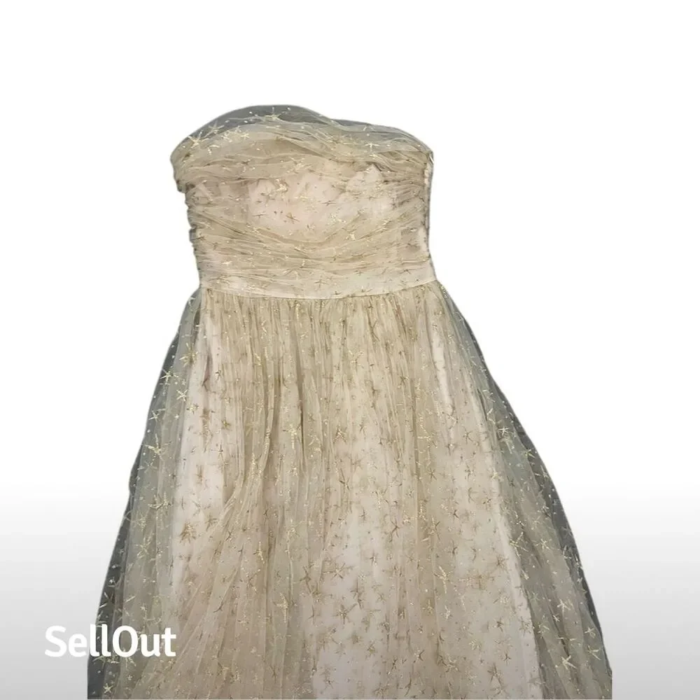 Joanna August Girls Strapless‎ Gold Star Tulle Formal Dress Size 6